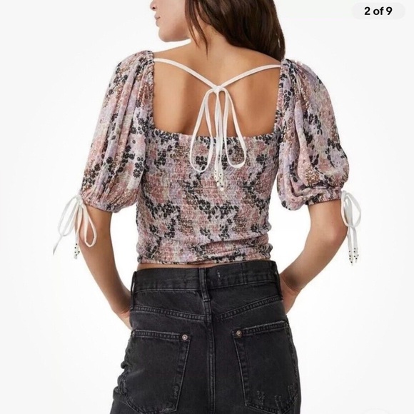 Free People Back On Top Smocked Crop Top In Soft Combo‎ NWT Size Medium - Picture 10 of 10